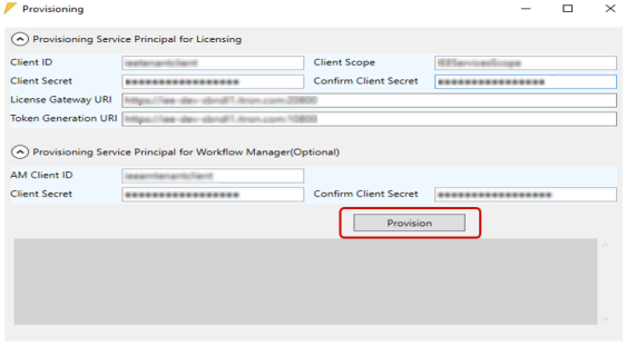The location of the Provision button.